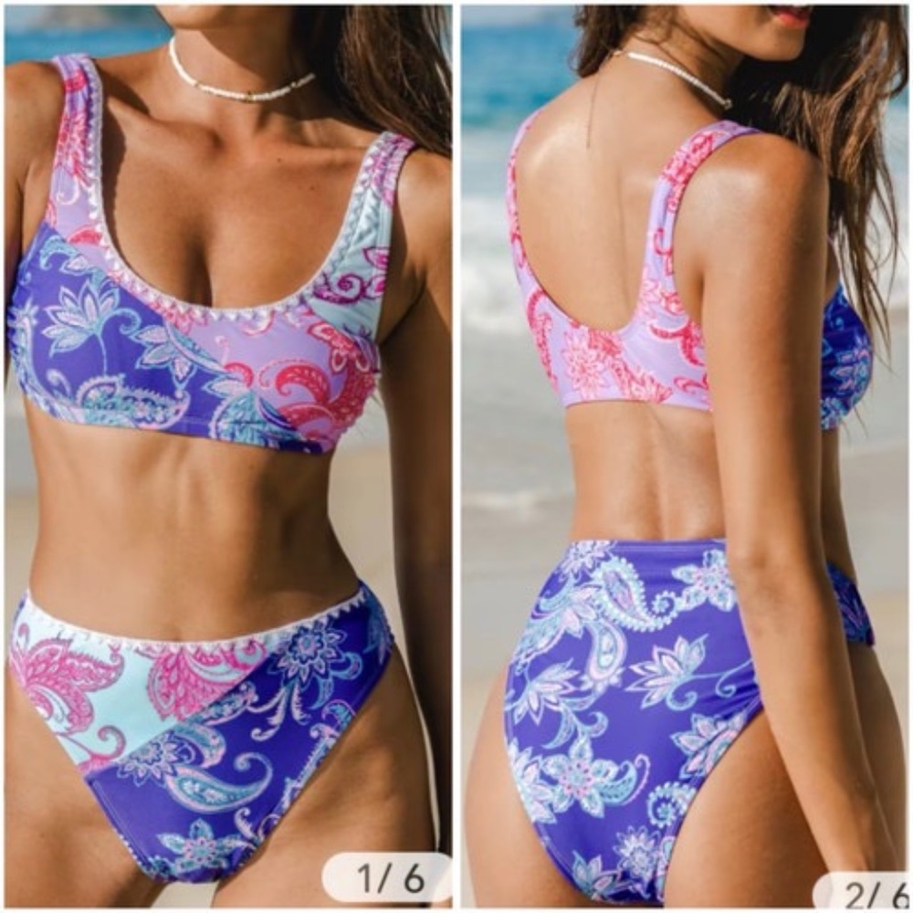 CUPSHE Serenity of Blue Bikini Bralette Size S & Colorblock Bottoms Size M Set